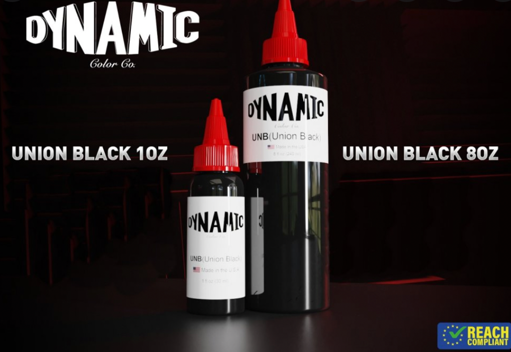 Dynamic - Union Black Tattoo Ink - 1 or 8 oz. Bottle (Reach compliant)