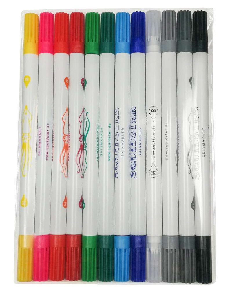 Squidster Skin Marker SET-11 Farben + 1 Eraser