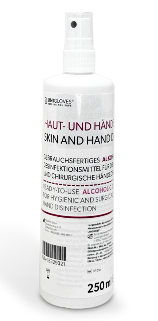 UNIGLOVES: Skin and hand disinfection - 250ml, 500ml or 5000ml (5 liters)